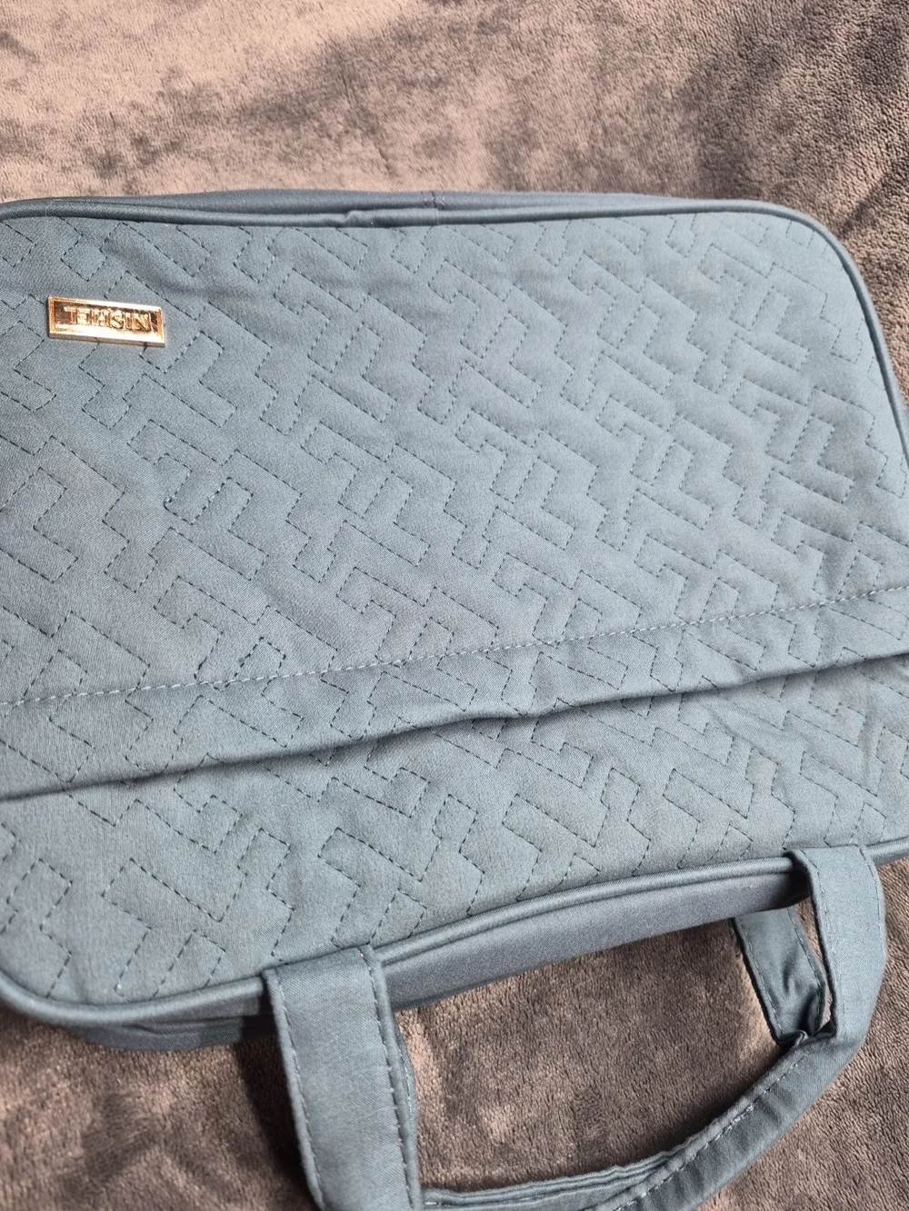 Nishel 4 Sections Travel Bag Cosmetic Organizer with Hook Blue Green Gold Tone